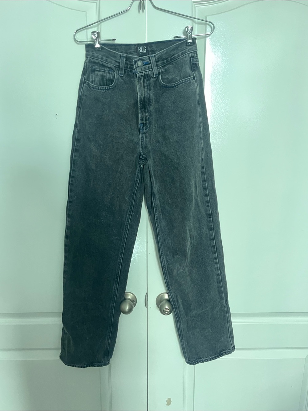 BDG Woman’s High Rise Baggy Black Washed Jeans with Blue stitching
